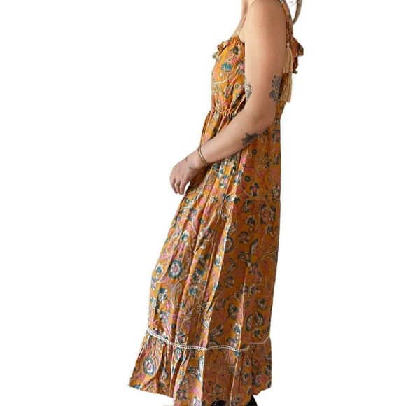 Pibita Marbella Womens Yellow Floral Spaghetti Strap Tropical Maxi Dress Sz M - Picture 4 of 6
